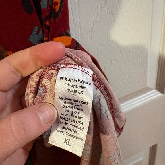 LuLaRoe Red and Orange Patterned Midi Dress - Picture 3 of 4